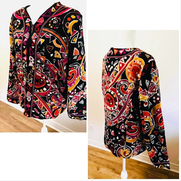 Multicolored sequin embellished jacket / geo design/ red black orange/ festive - Picture 15 of 15